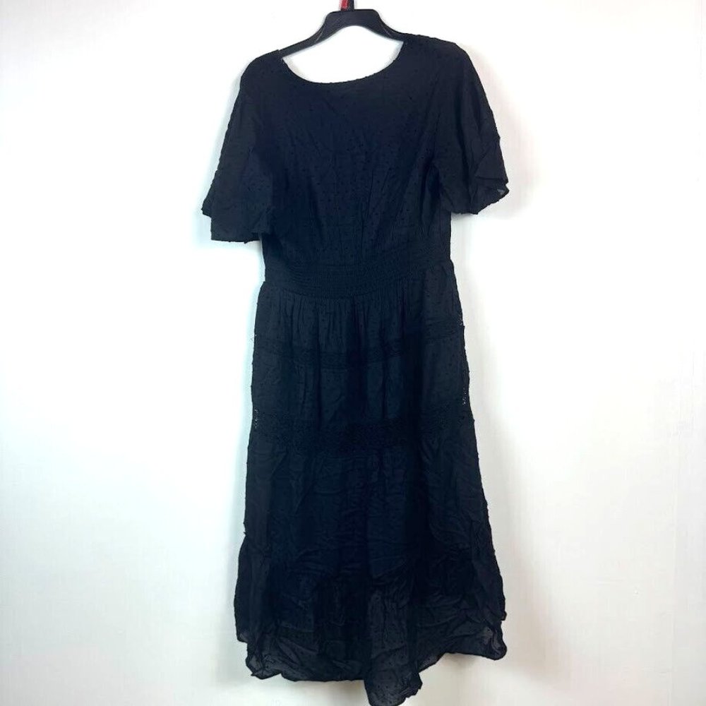 INC Womens L Deep Black Flutter Sleeve High Low Midi Dress NWT AW71